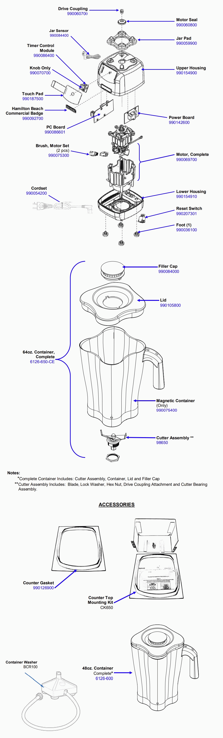 Diagram Diagram and Parts List for HBH650-CE-N  Hamilton Beach Blender